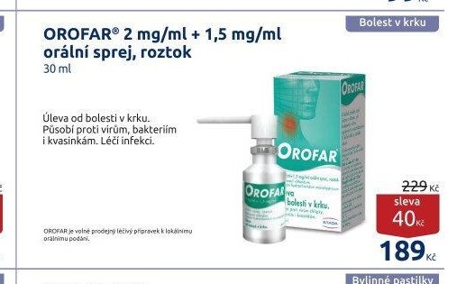 OROFAR 2 mg/ml + 1,5 mg/ml orální sprej, roztok 30 ml