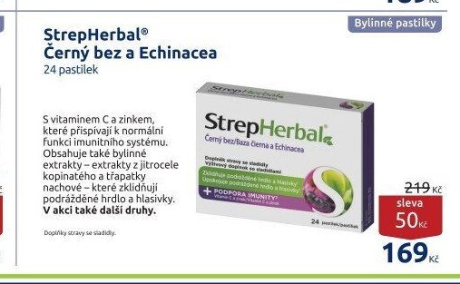 StrepHerbal Černý bez a Echinacea 24 pastilek