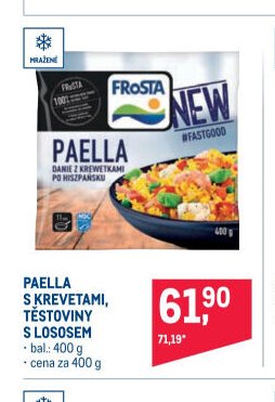 Paella s krevetami, těstoviny s lososem
