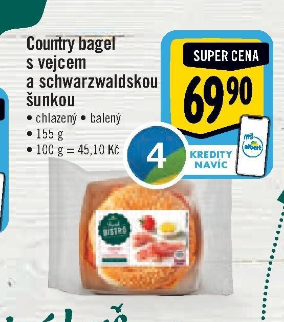 Country bagel s vejcem a schwarzwaldskou šunkou