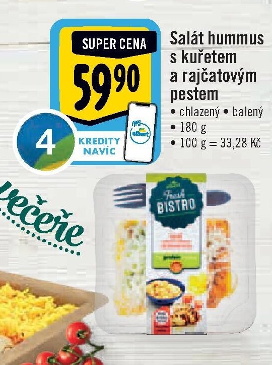 Salát hummus s kuřetem a rajčatovým pestem