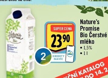 Mléko čerstvé bio Nature'