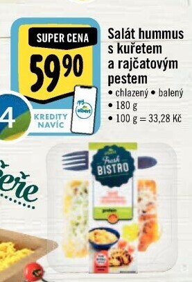 Salát Hummus s kuřetem a rajčatovým pestem s proteiny Albert Fresh Bistro