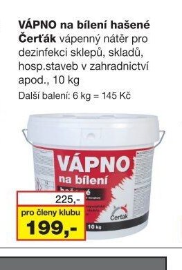 VÁPNO na bílení hašené Čerťák