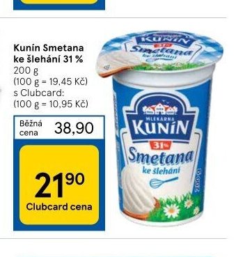 Kunín Smetana ke šlehání 31%