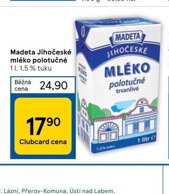 Madeta Jihočeské mléko polotučné