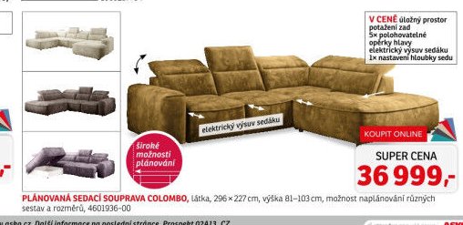 Plánovaná sedací souprava Colombo - ASKO akcniletaky.com
