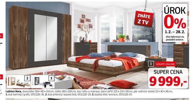 Ložnice Nora, 1. dub bahnitý/grafit, 2. dub prkenný/alpská bílá, 3. alpská bílá/antracit - ASKO akcniletaky.com