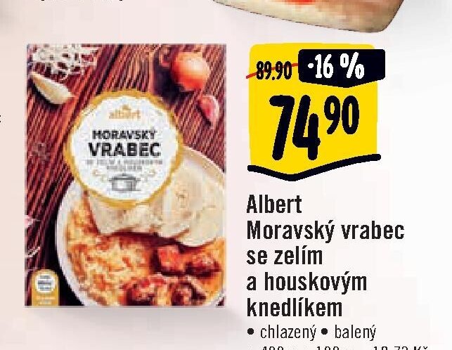 Albert Moravský vrabec se zelím a houskovým knedlíkem