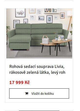 Rohová sedací souprava Livia, rákosově zelená látka, levý roh - ASKO akcniletaky.com