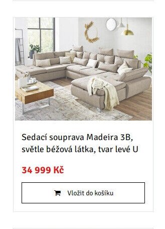 Sedací souprava Madeira 3B, světle béžová látka, tvar levé U - ASKO akcniletaky.com