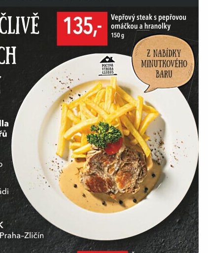 Vepřový steak s pepřovou omáčkou a hranolky