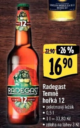 Pivo polotmavý ležák 12° Temně hořký Radegast