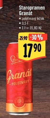 Pivo polotmavý ležák Granát Staropramen