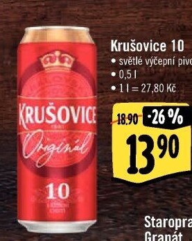 Pivo světlé výčepní 10° Krušovice