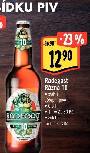 Pivo světlé výčepní Rázná 10° Radegast