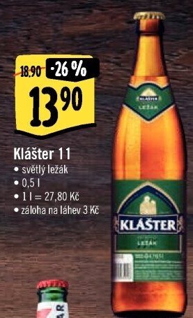 Pivo světlý ležák 11° Klášter