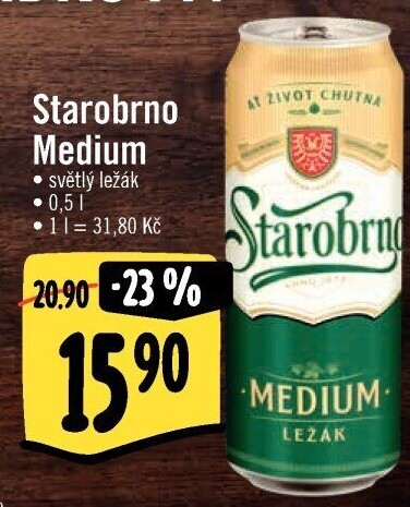 Pivo světlý ležák nepasterizovaný 11° Medium Starobrno