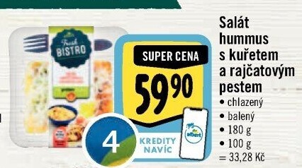 Salát Hummus s kuřetem a rajčatovým pestem s proteiny Albert Fresh Bistro