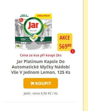 Jar Platinum Kapsle Do Automatické Myčky Nádobí Vše V Jednom Lemon, 125 Ks