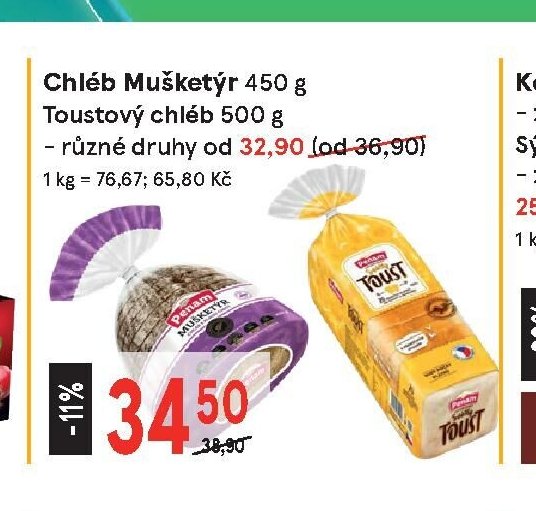 Chléb Mušketýr 450 g, Toustový chléb 500 g