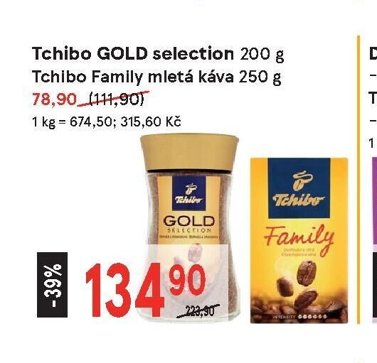 Tchibo GOLD selection 200 g, Tchibo Family mletá káva 250 g