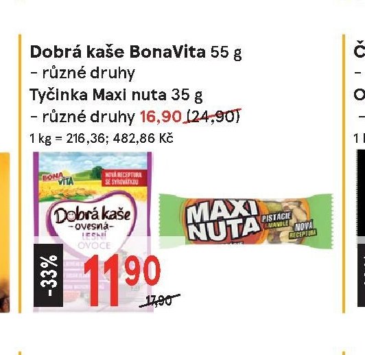 Dobrá kaše BonaVita 55 g, Tyčinka Maxi nuta 35 g