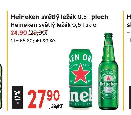 Heineken světlý ležák 0,5 l plech, Heineken světlý ležák 0,5 l sklo