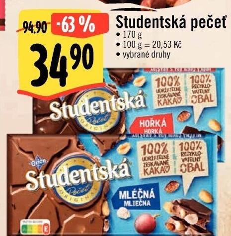 Čokoláda Studentská pečeť Orion