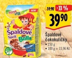 Cereálie Čokoládové kuličky špaldové Balls Bonavita