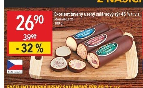 Excelent tavený uzený salámový sýr 45 % t. v s.