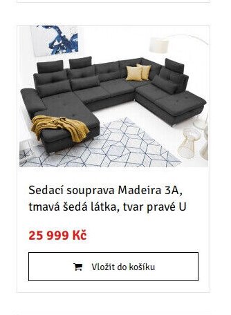 Sedací souprava Madeira 3A, tmavě šedá látka, tvar pravé U - ASKO akcniletaky.com