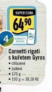 Cornetti rigati s kuřetem Gyros