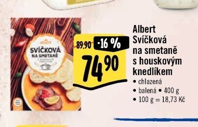 Albert Svíčková na smetaně s houskovým knedlíkem