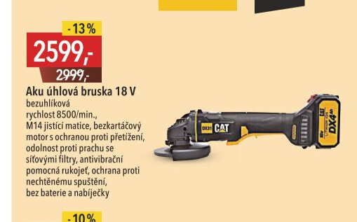 Aku úhlová bruska 18 V bezuhlíková