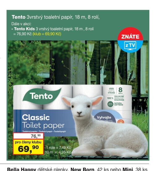 Tento 3vrstvý toaletní papír, 18 m, 8 rolí