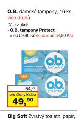 O.B. dámské tampony, 16 ks, více druhů