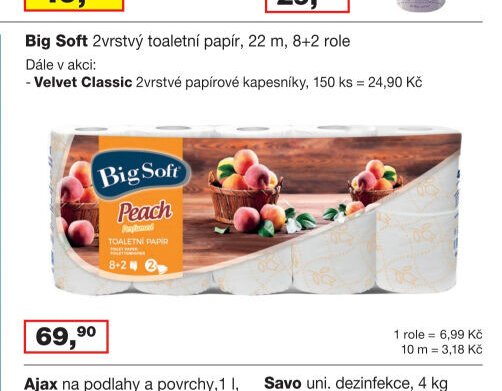 Big Soft 2vrstvý toaletní papír, 22 m, 8+2 role