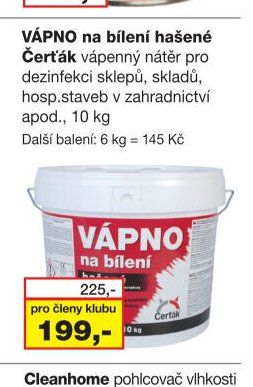 VÁPNO na bílení hašené Čerťák