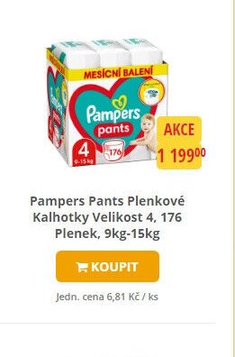 Pampers Pants Plenkové Kalhotky Velikost 4, 176 Plenek, 9kg-15kg