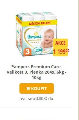 Pampers Premium Care, Velikost 3, Plenka 204x, 6kg-10kg