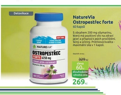 NatureVia Ostropestřec forte 60 kapslí