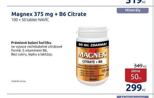Magnex 375 mg + B6 Citrate 100 + 50 tablet NAVÍC