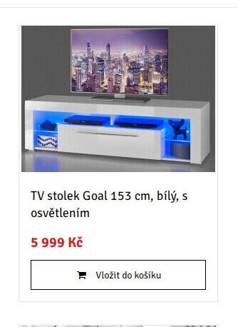 TV stolek Goal 153 cm, bílý, s osvětlením - ASKO akcniletaky.com