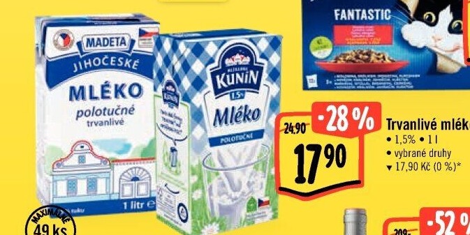 Mléko trvanlivé Kunín - 1,5% polotučné