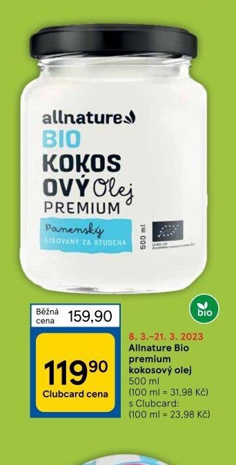 Allnature Bio kokosový olej