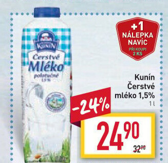 Mléko čerstvé Kunín - 1,5% polotučné
