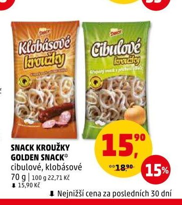 Snack kroužky Golden Snack cibulové, klobásové
