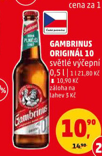 Pivo světlé výčepní Originál 10° Gambrinus