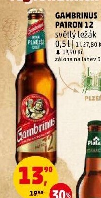 Pivo světlý ležák 12° Patron Gambrinus
